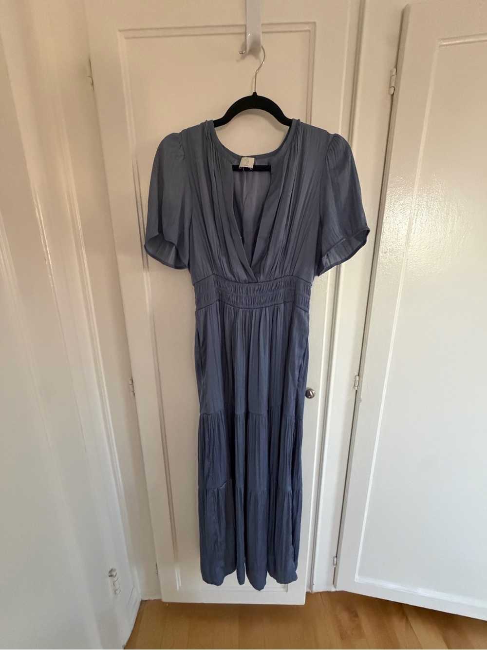 Joie Steel Blue Tiered V-Neck Maxi Dress